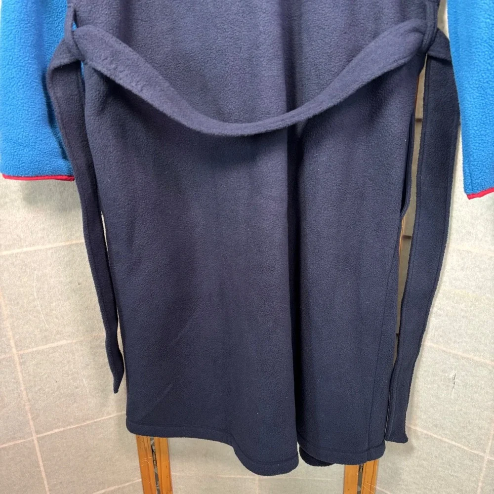 LL Bean Fleece Robe Men Large Blue Colorblock Belted Loungewear